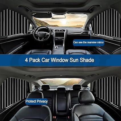 Car Window Curtain Sunshade | 4 Pcs Set with Hooks & Tapes