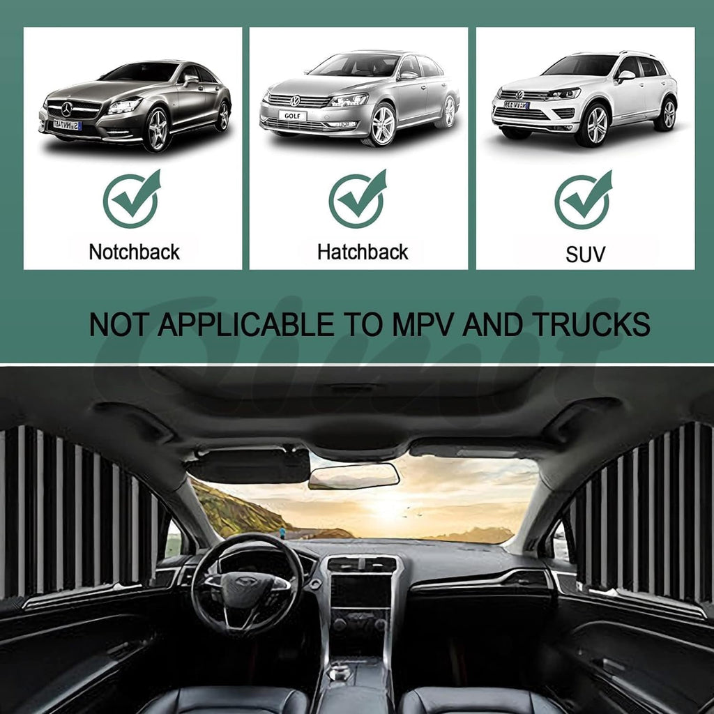 Car Window Curtain Sunshade | 4 Pcs Set with Hooks & Tapes