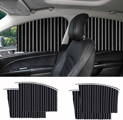 Car Window Curtain Sunshade | 4 Pcs Set with Hooks & Tapes
