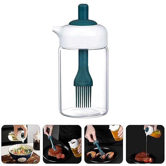 250 ml 2‑in‑1 Glass Oil Dispenser Bottle with Silicone Brush – Versatile Condiment Jar for Cooking, Baking, BBQ, Frying, Grilling & Pastry, Grill Baking/Kitchen Cooking/Kitchen Tool & Accessories