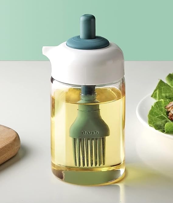 250 ml 2‑in‑1 Glass Oil Dispenser Bottle with Silicone Brush – Versatile Condiment Jar for Cooking, Baking, BBQ, Frying, Grilling & Pastry, Grill Baking/Kitchen Cooking/Kitchen Tool & Accessories