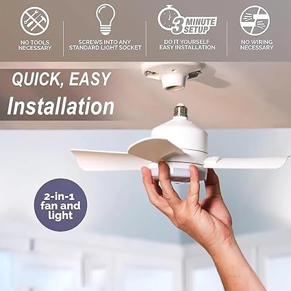 Cool LED Socket Fan Light – Ceiling Fan Replacement, 1000 Lumens/5000K, Remote Controlled