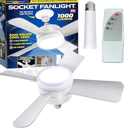 Cool LED Socket Fan Light – Ceiling Fan Replacement, 1000 Lumens/5000K, Remote Controlled
